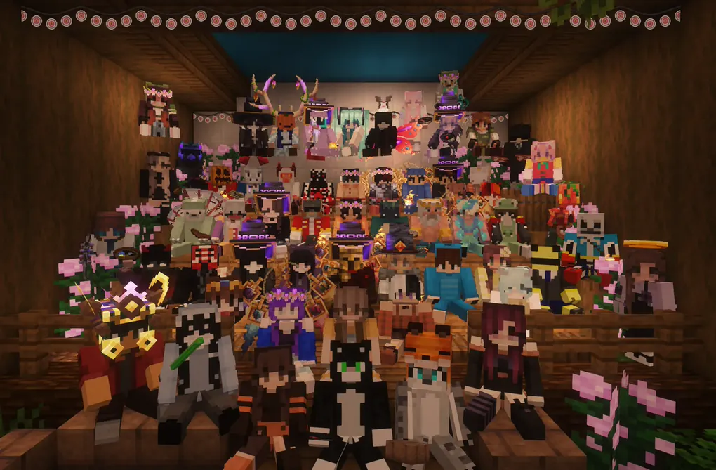 The BlossomCraft community: dozens of players posing together for a group photo